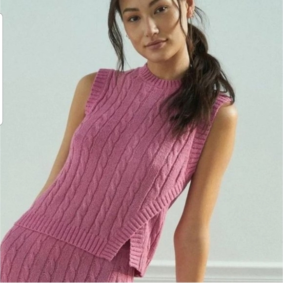 Current Air Sweaters - Anthropologie Current Air Pink Angeline Cable Knit Sleeveless Sweater Vest  S
